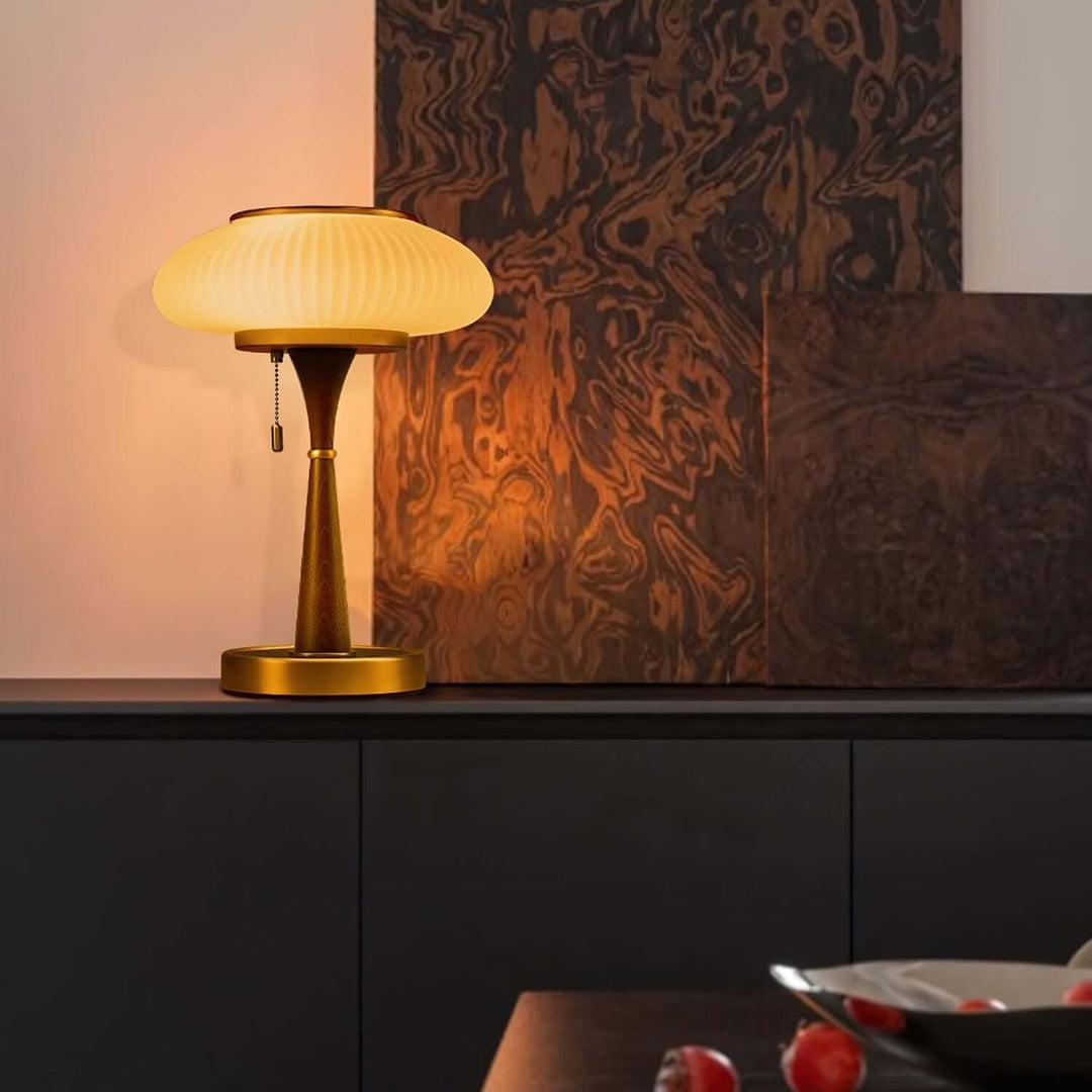 Elegant Mushroom Table Lamp with Wooden Base