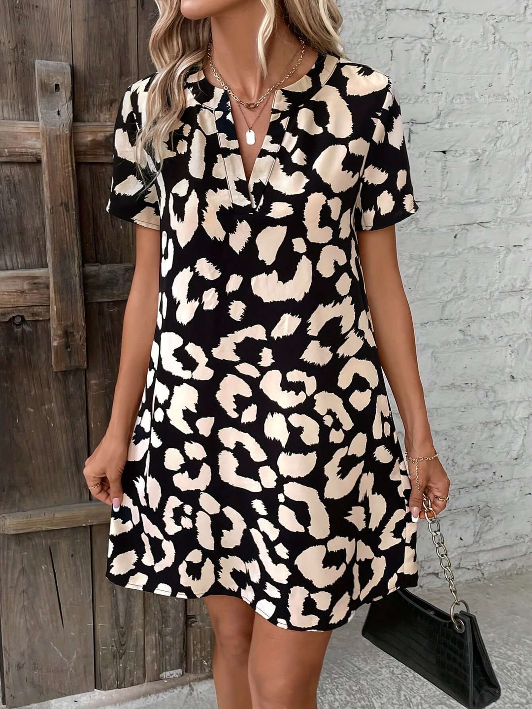 Leopard Print V-Neck Dress