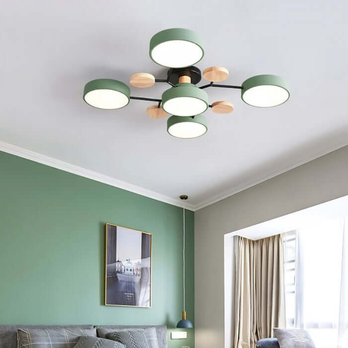Modern Multi-Arm LED Ceiling Light with Wood Accents