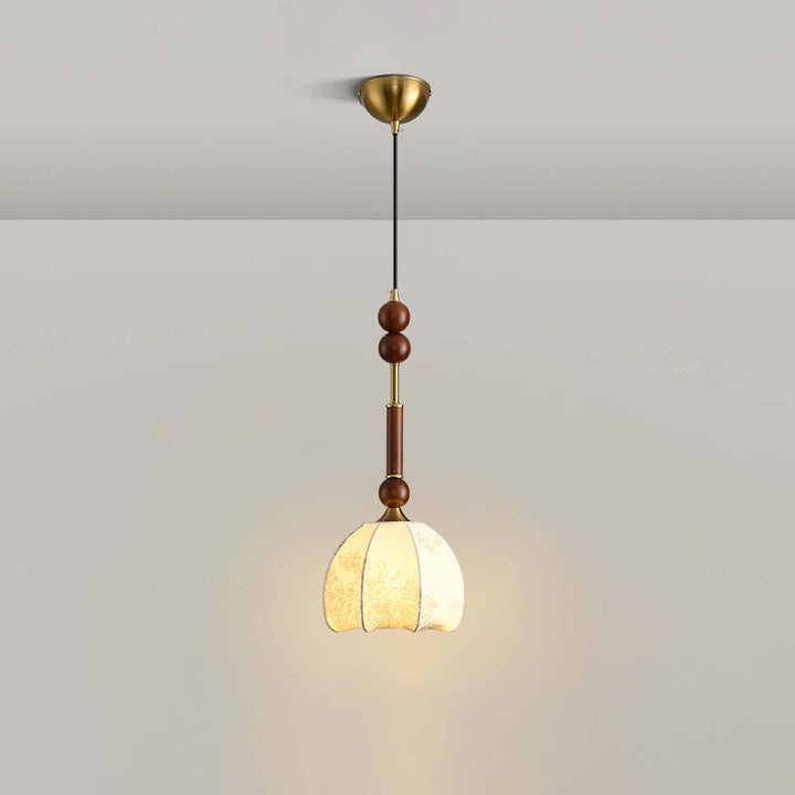 Elegant Glass Pendant Lamp with Wooden & Brass Accents