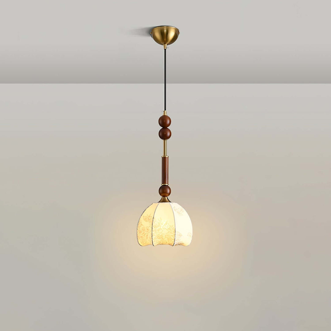 Elegant Glass Pendant Lamp with Wooden & Brass Accents