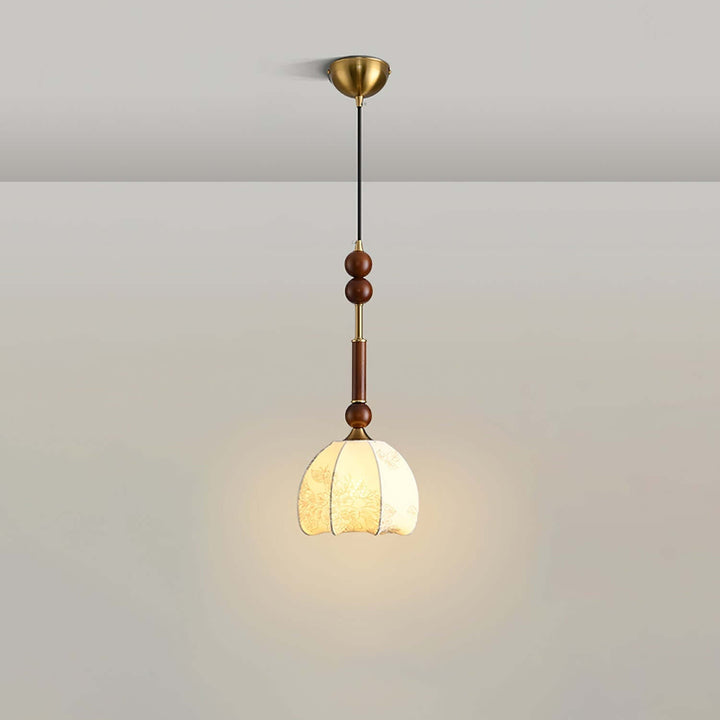 Elegant Glass Pendant Lamp with Wooden & Brass Accents