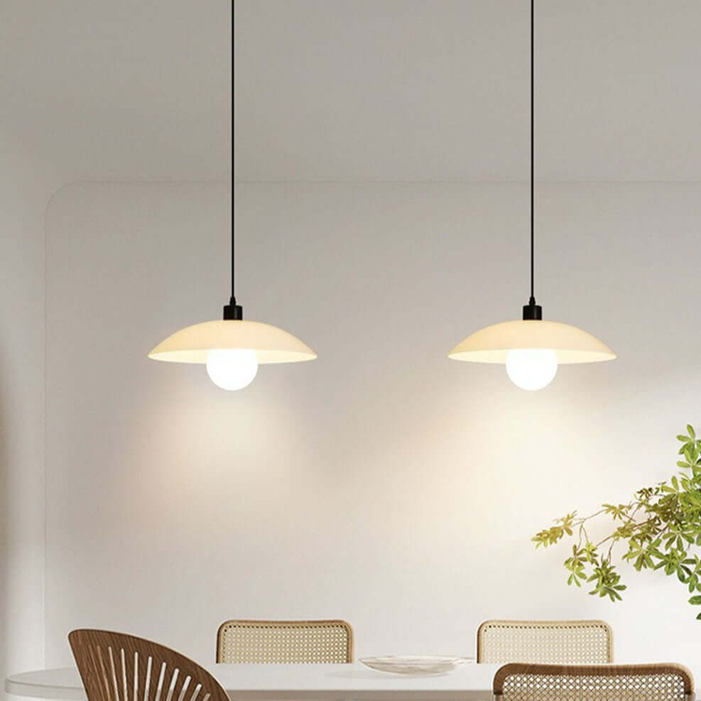 Modern White Glass Disc Pendant Light Fixture