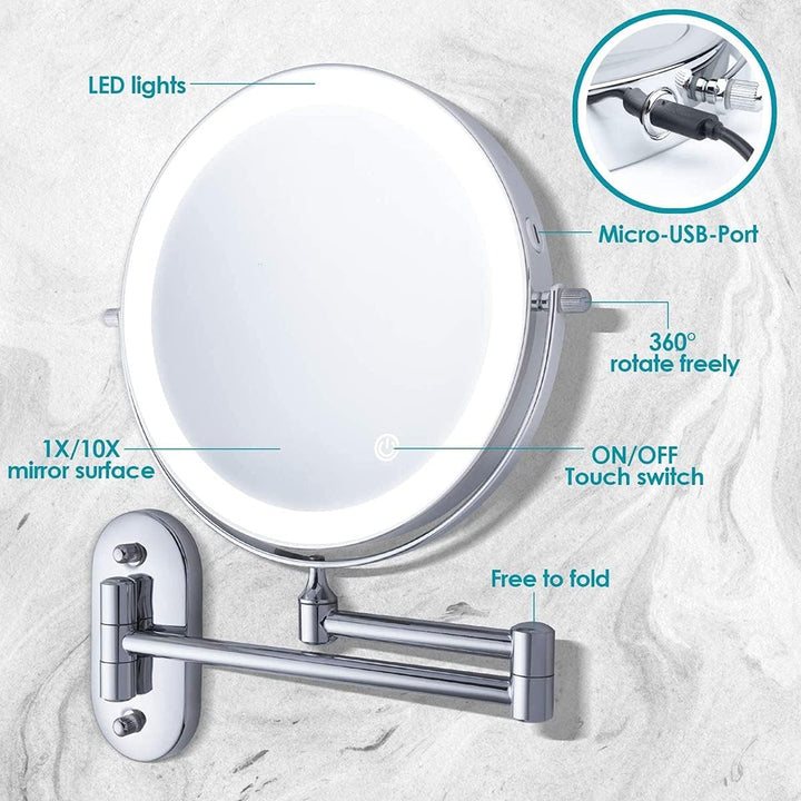 Rechargeable Wall Mounted Shaving Mirror with LED Lights
