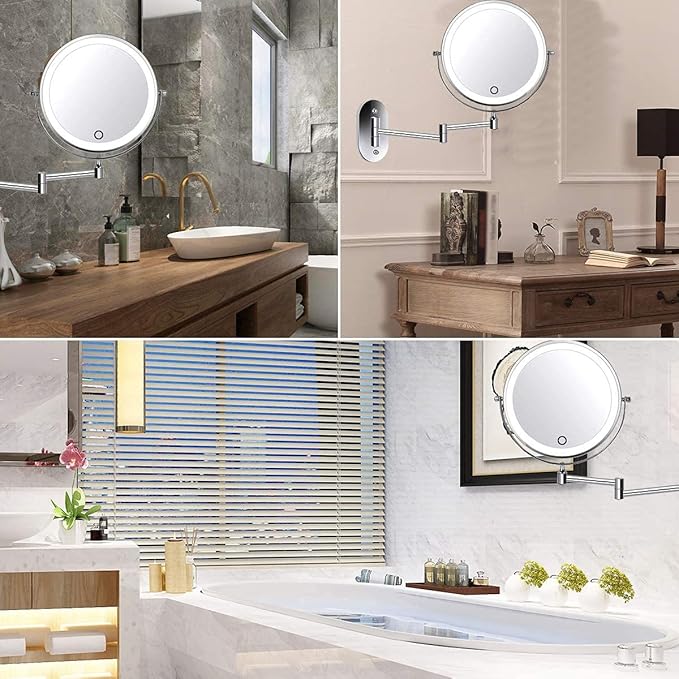 Rechargeable Wall Mounted Shaving Mirror with LED Lights