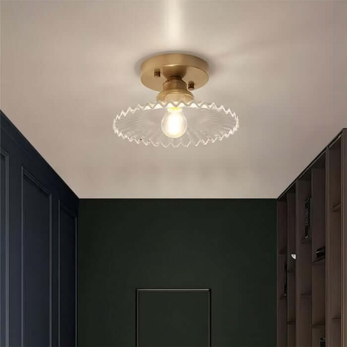 Vintage Style Clear Glass Ribbed Petal Ceiling Light