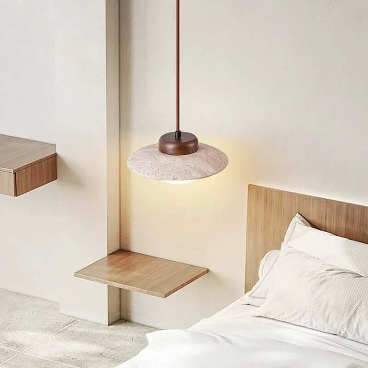 Vintage Walnut & Stone Pendant Light with LED
