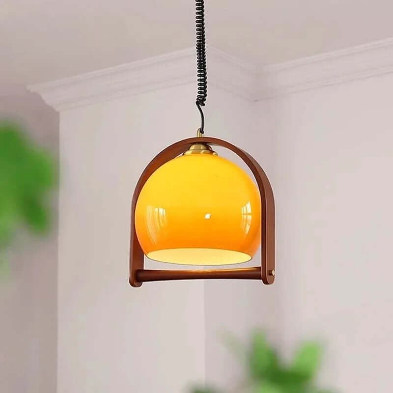 Vintage Wood Pendant Light with Glass
