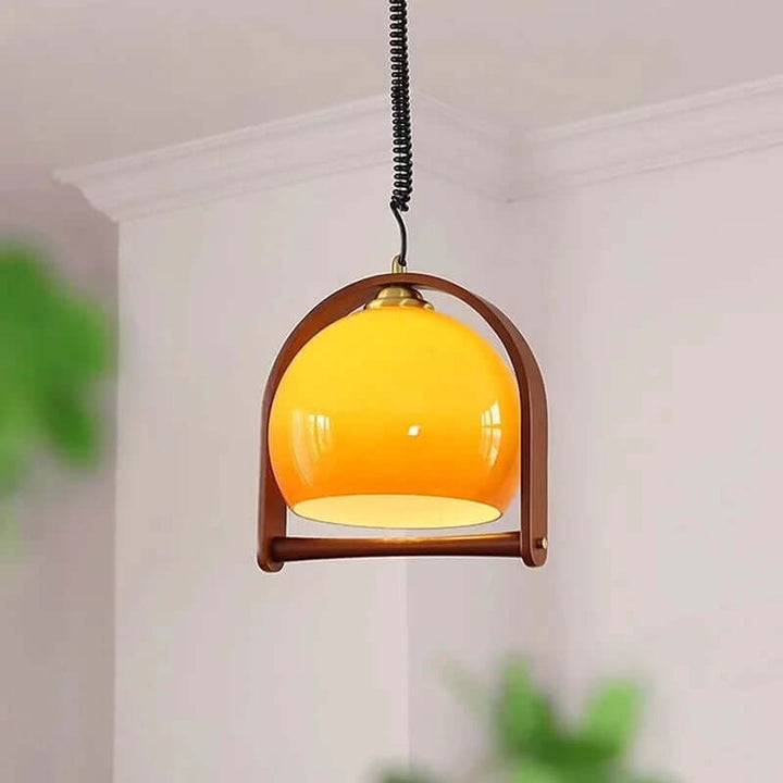 Vintage Wood Pendant Light with Glass