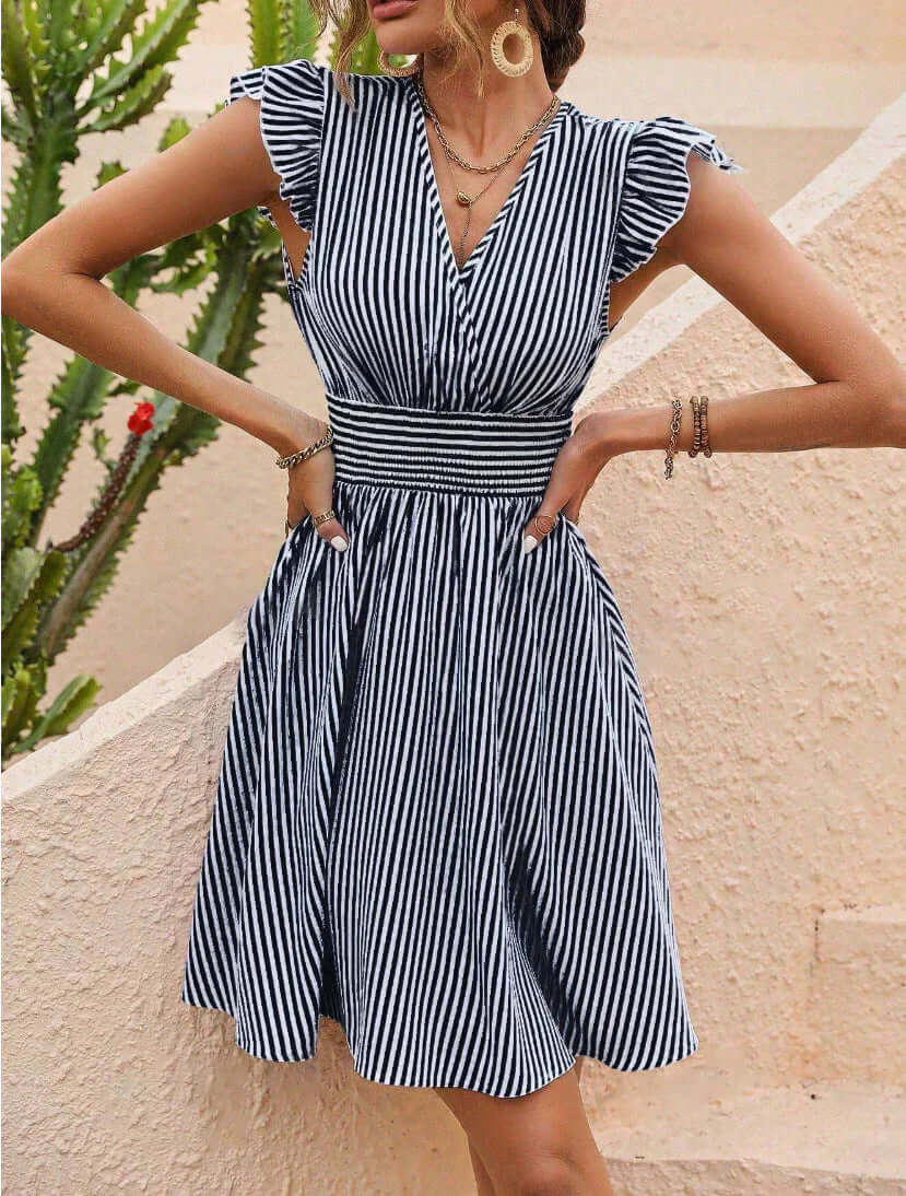 Striped Ruffle Sleeve Dress