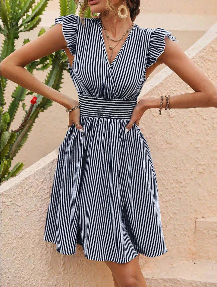 Striped Ruffle Sleeve Dress