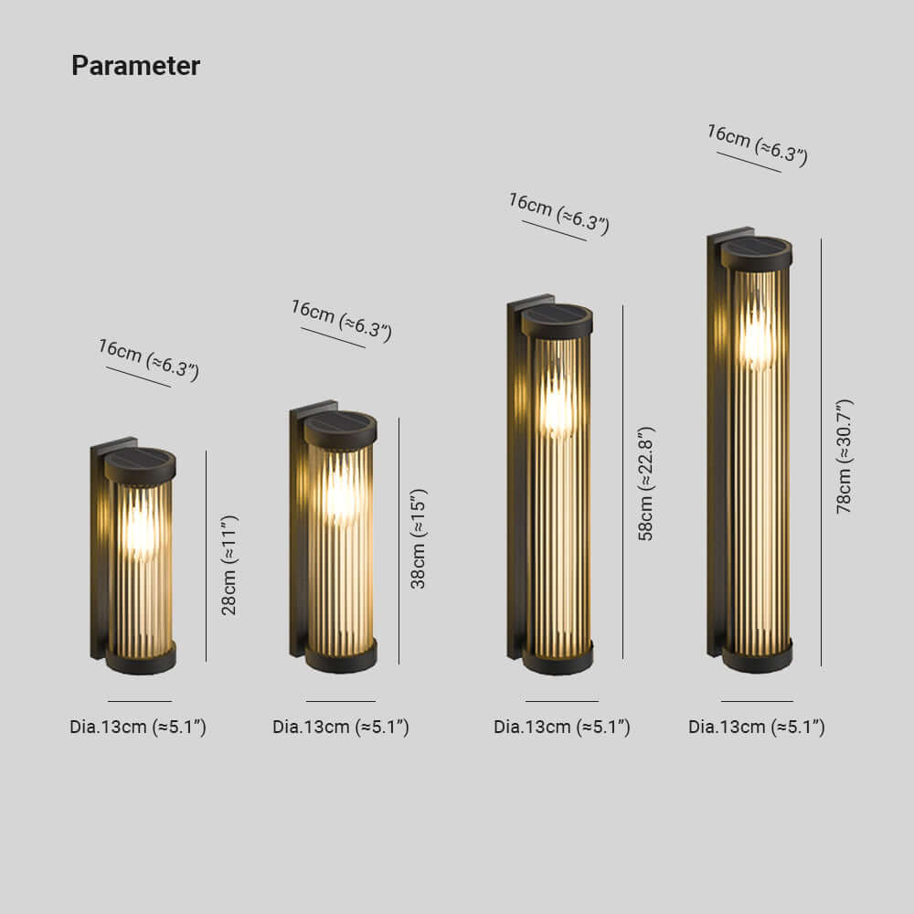 Cylindrical Metal & Glass Outdoor Solar Lamp