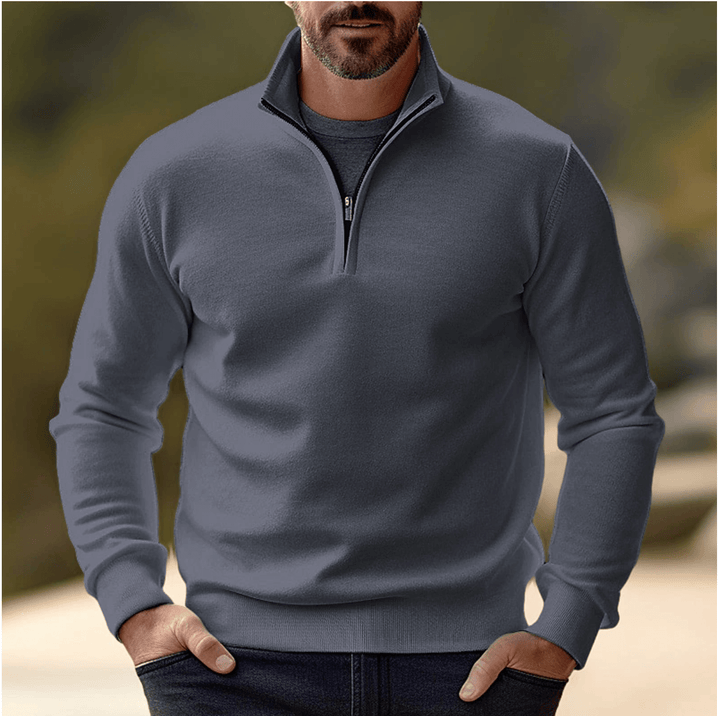 Men's Half-Zip Sweater in Gray - Lifestyle shot showing layering