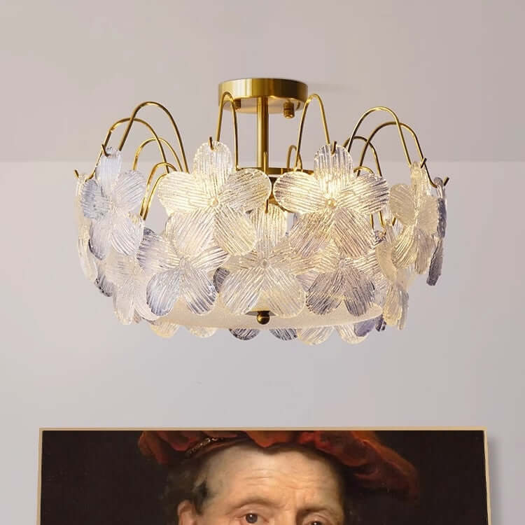 Floral Stained Glass Chandelier for Living Room