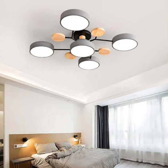 Modern Multi-Arm LED Ceiling Light with Wood Accents