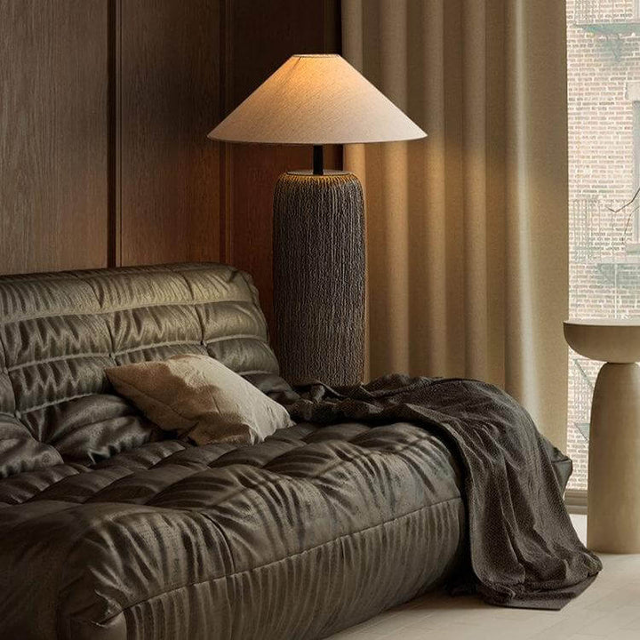 Rustic Wood Floor Lamp with Metal Accents