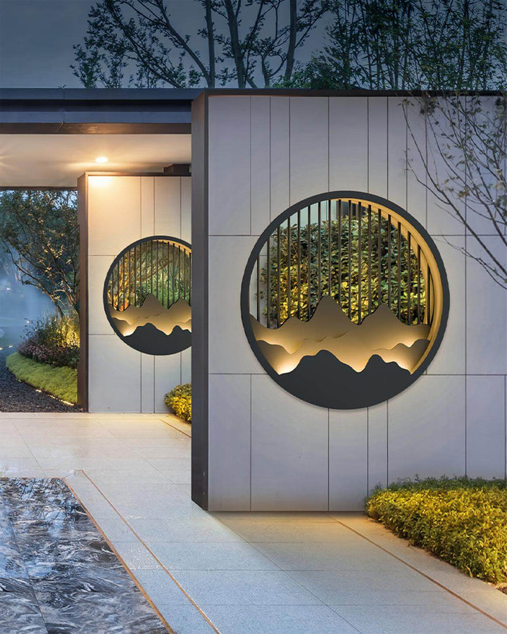 Outdoor LED Wall Light with Circular Mountain Motif