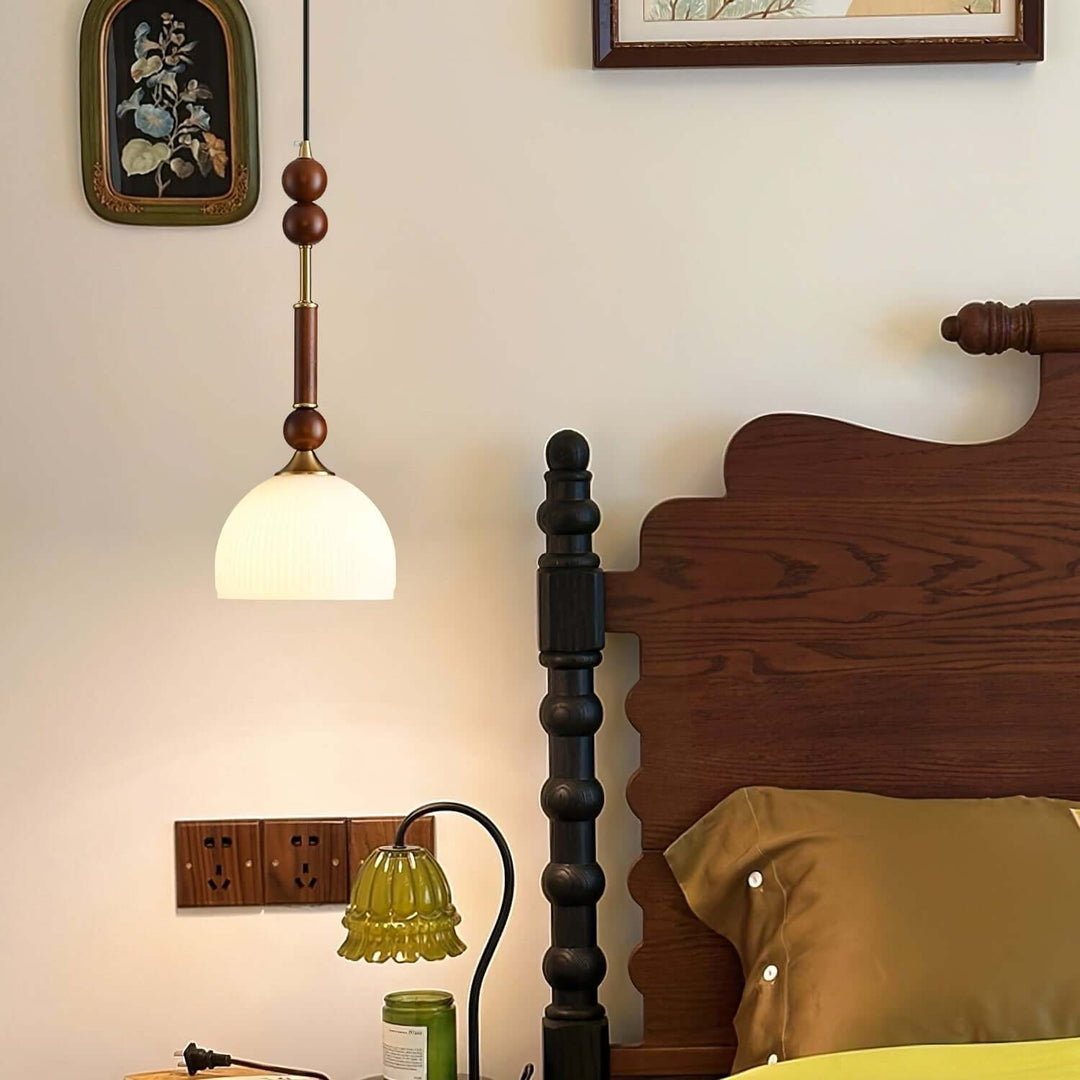 Elegant Glass Pendant Lamp with Wooden & Brass Accents