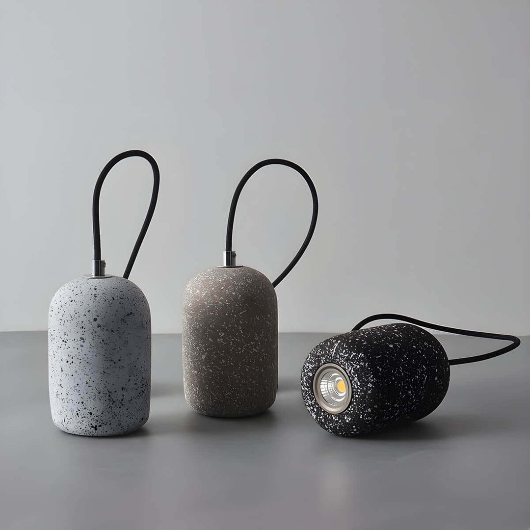 Modern Industrial Pendant Light Fixture, Cement, Glass, Dia 16cm