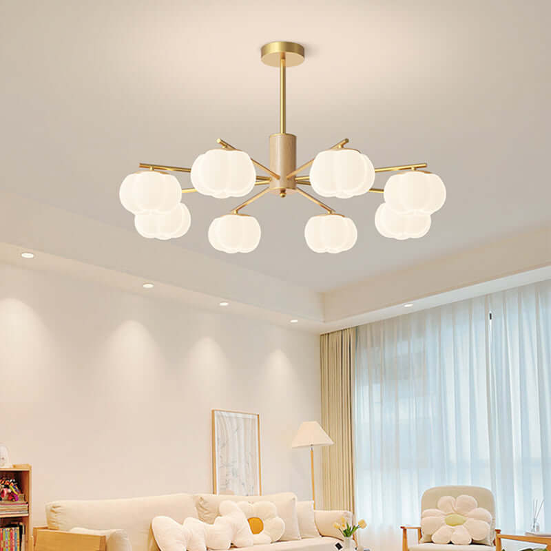 Modern Wooden Chandelier with Cotton Balls