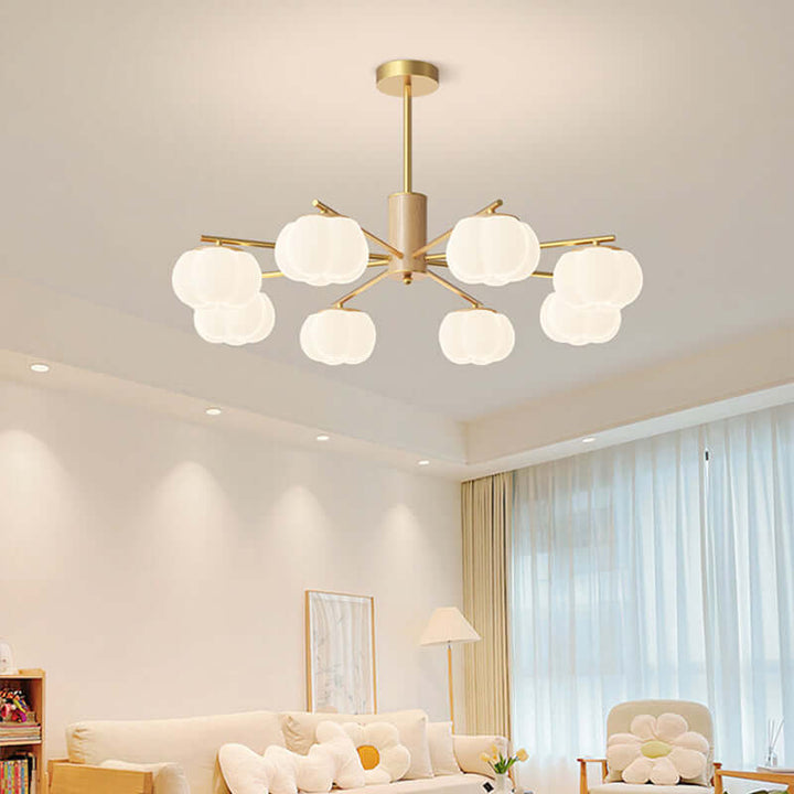 Modern Wooden Chandelier with Cotton Balls
