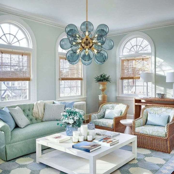Blue Glass Bubble Chandelier 65cm