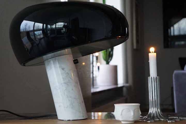 Carrara Marble Table Lamp with Glazed Metal Reflector
