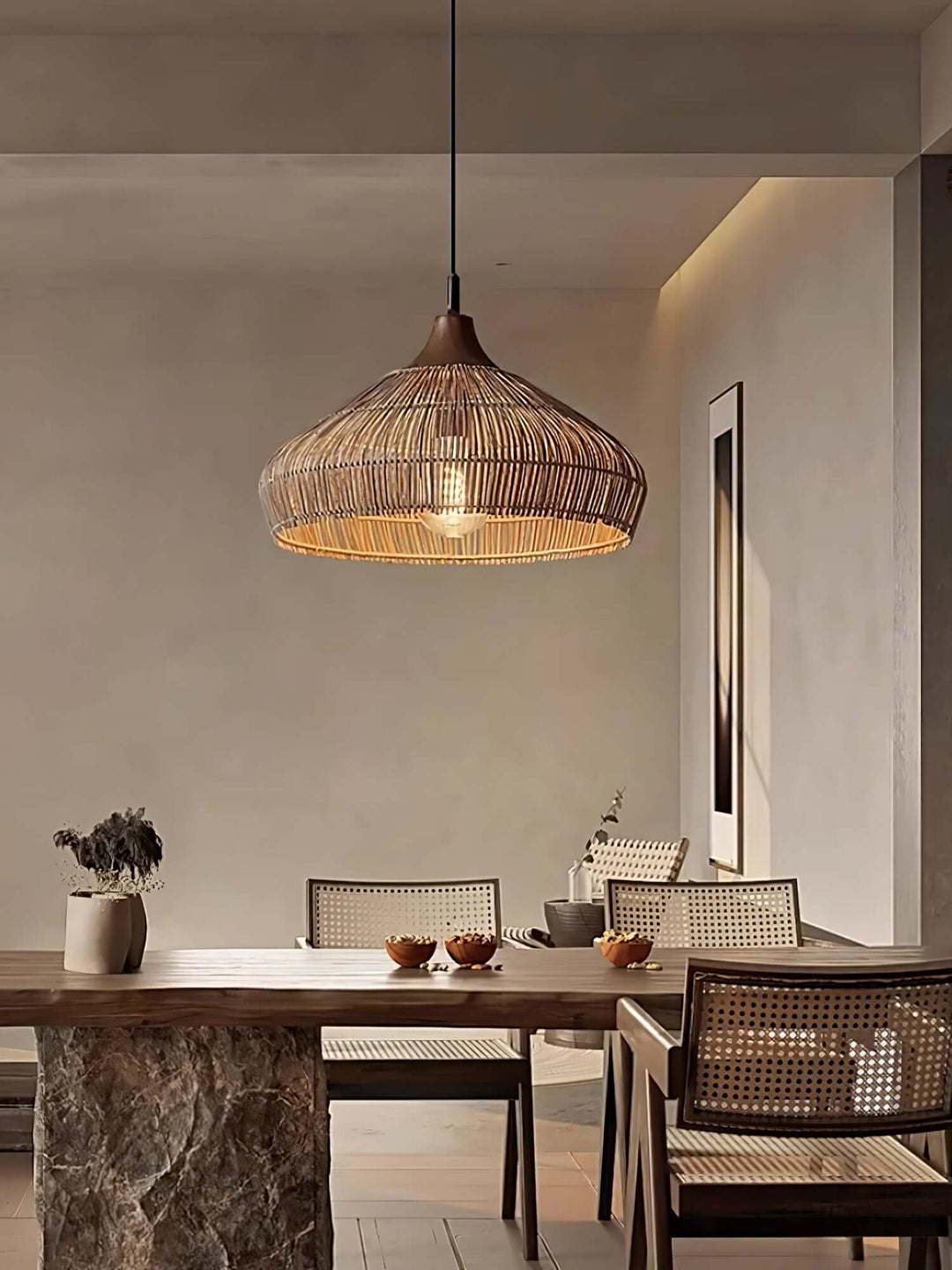 Woven Rattan Pendant Light - Handcrafted Bohemian Decor