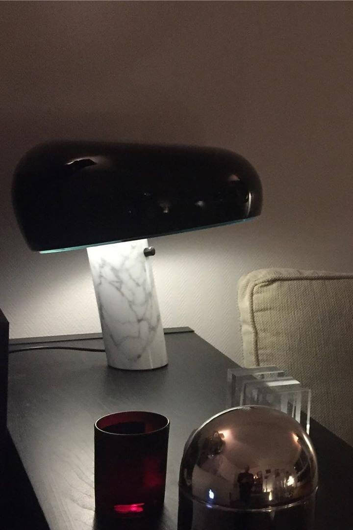 Carrara Marble Table Lamp with Glazed Metal Reflector