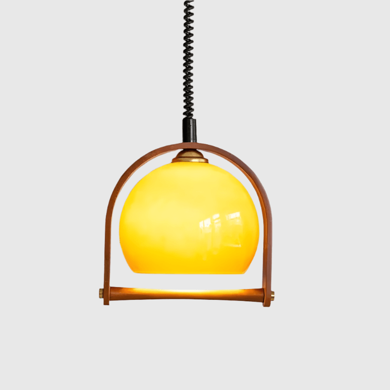 Vintage Wood Pendant Light with Glass