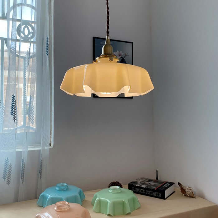 Retro Floral Glass Hanging Lamp 25cm