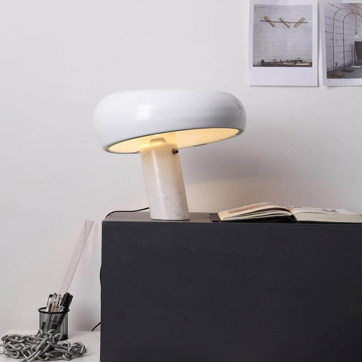 Carrara Marble Table Lamp with Glazed Metal Reflector