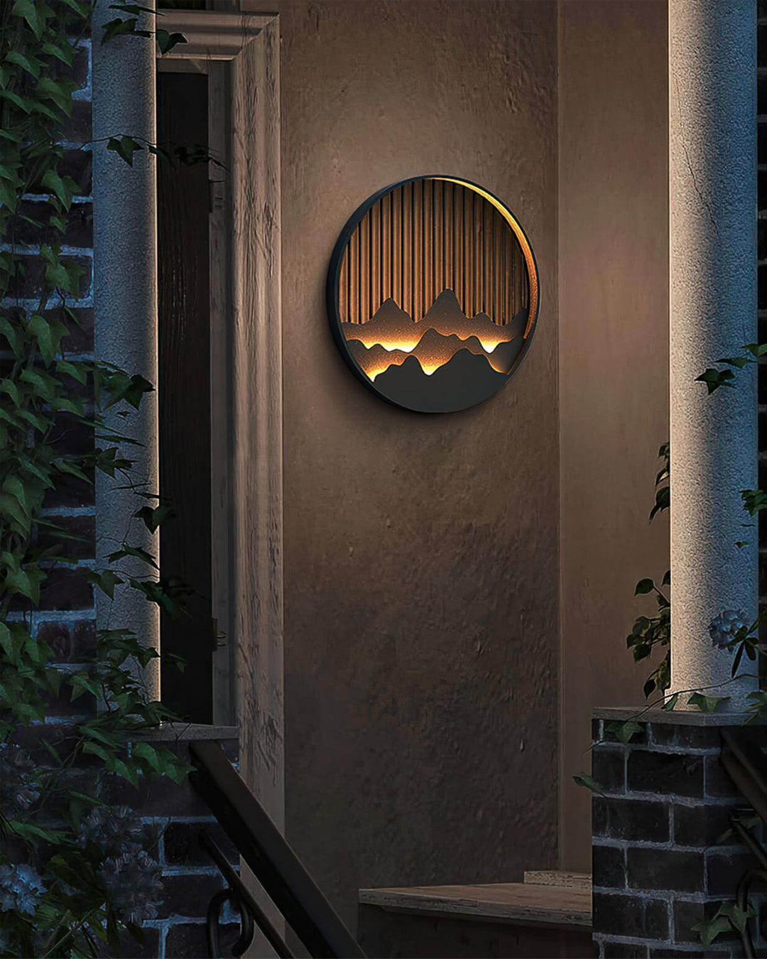 Outdoor LED Wall Light with Circular Mountain Motif