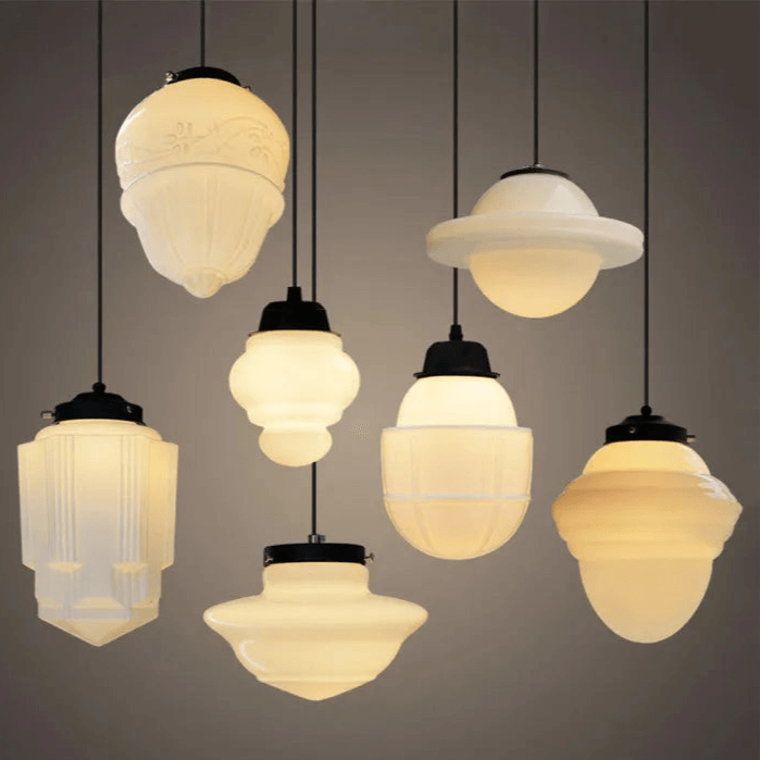 White Milk Glass Geometric Jar Pendant Light