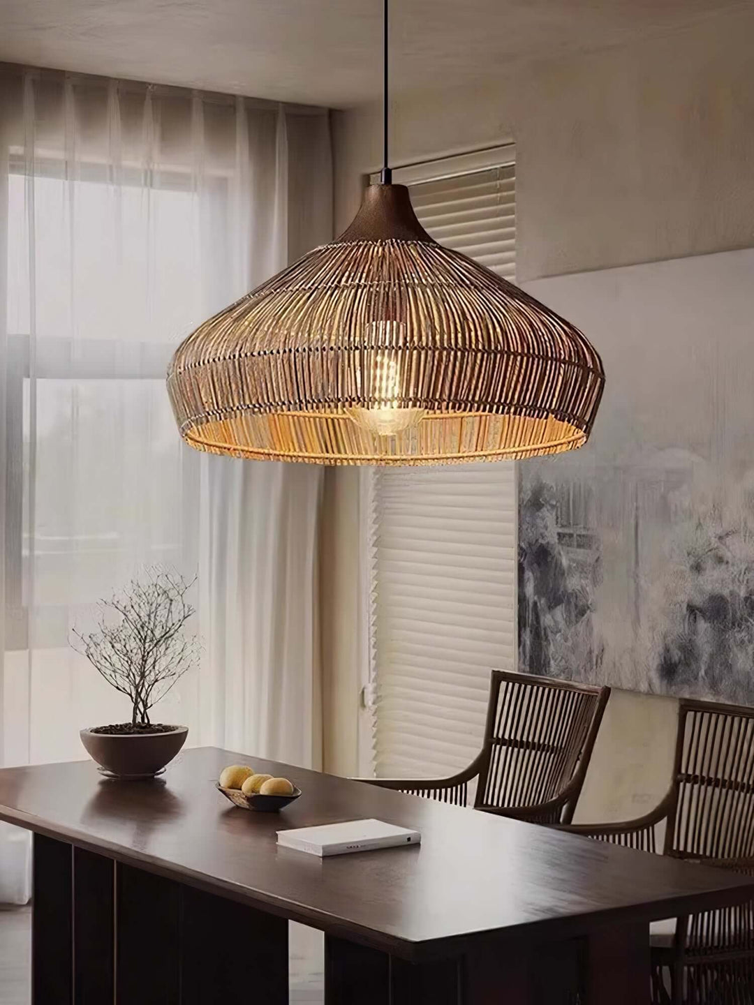 Woven Rattan Pendant Light - Handcrafted Bohemian Decor