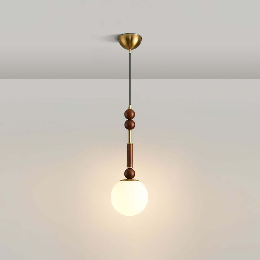 Elegant Glass Pendant Lamp with Wooden & Brass Accents