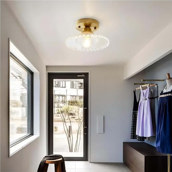 Vintage Style Clear Glass Ribbed Petal Ceiling Light