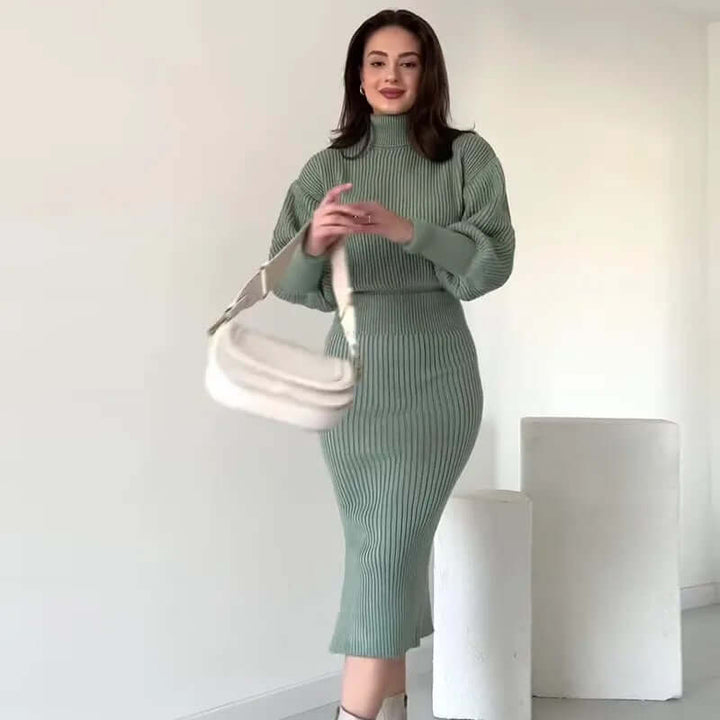 Women's Ribbed Sweater Dress - Elegant Fall/Winter