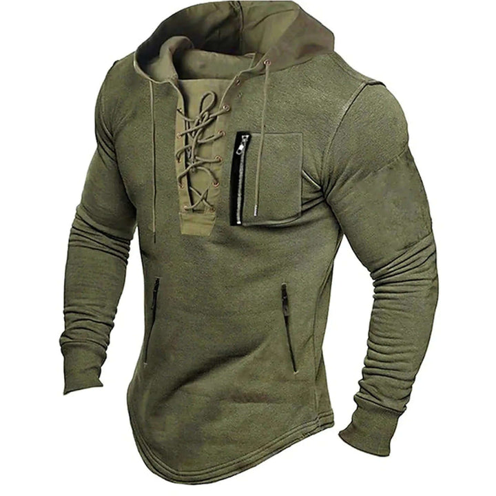 Men's Vintage Lace-Up Hoodie - Casual Comfort and Style
