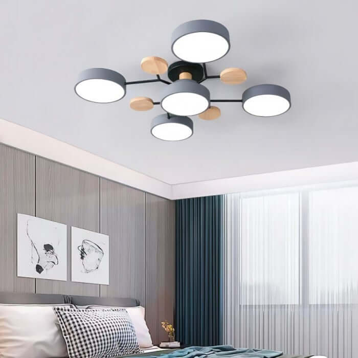 Modern Multi-Arm LED Ceiling Light with Wood Accents