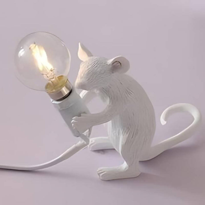 Resin Mouse Table Lamp with LED Bulb - White & Gold