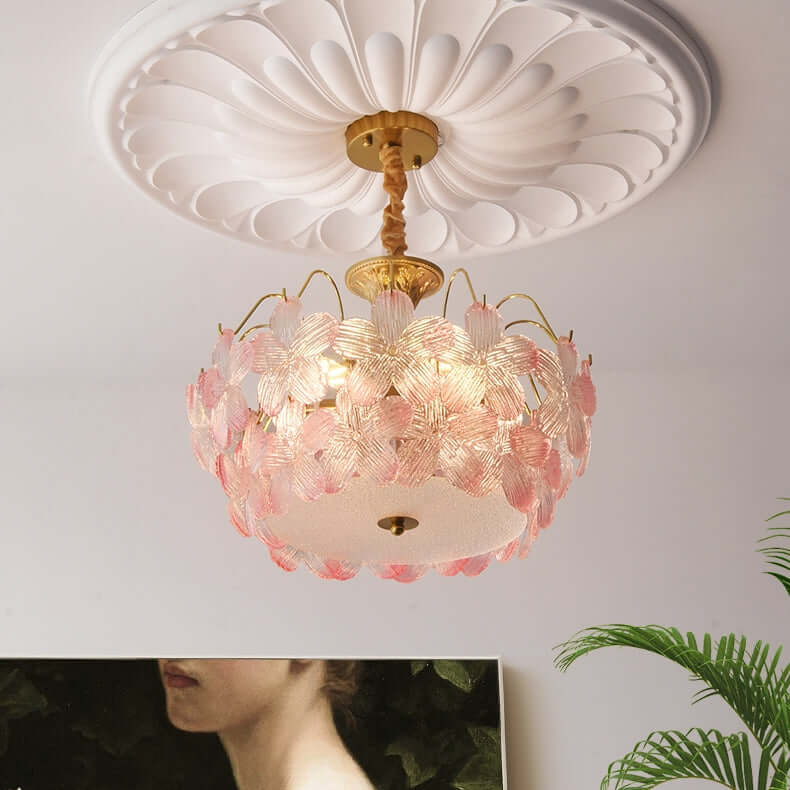 Floral Stained Glass Chandelier for Living Room