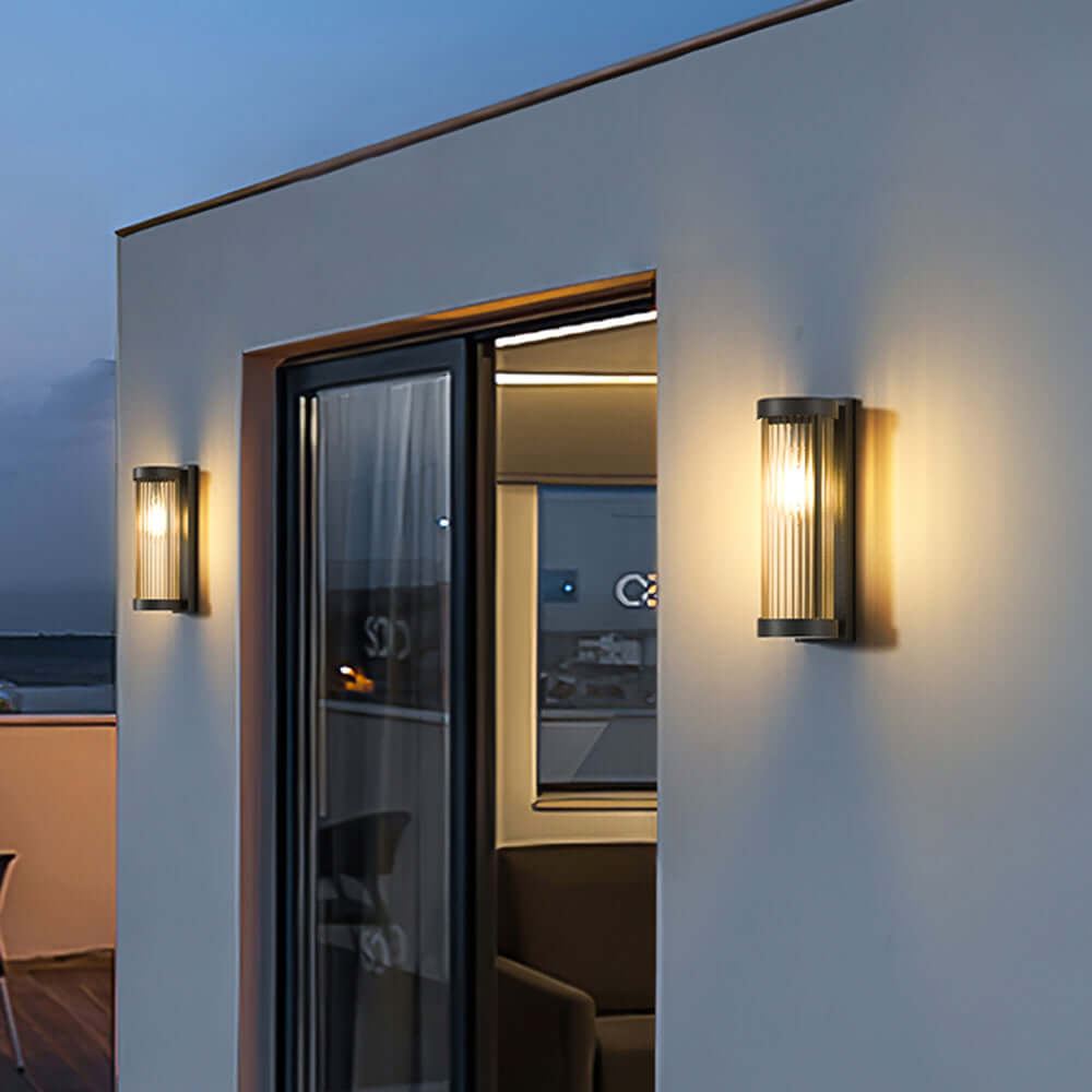 Cylindrical Metal & Glass Outdoor Solar Lamp