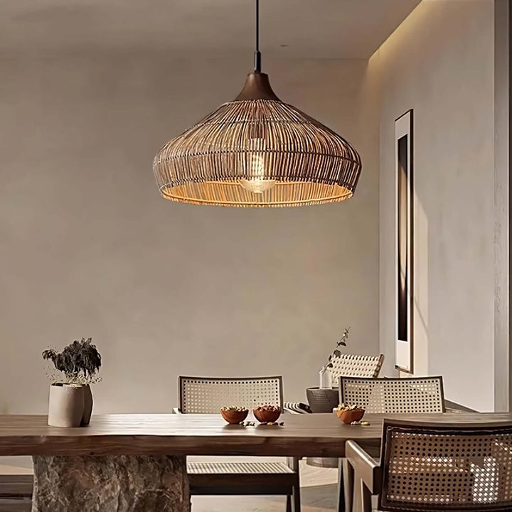 Woven Rattan Pendant Light - Handcrafted Bohemian Decor