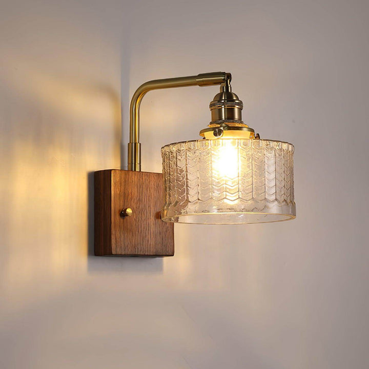 Rustic Green Glass Wall Light with Wooden Base