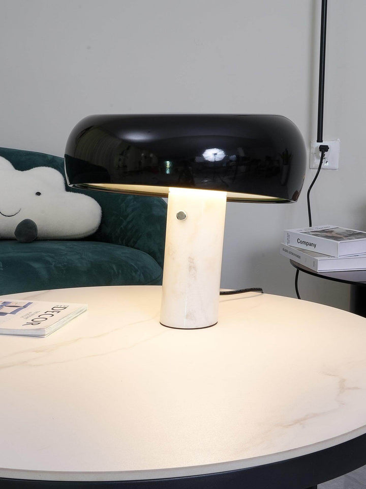 Carrara Marble Table Lamp with Glazed Metal Reflector