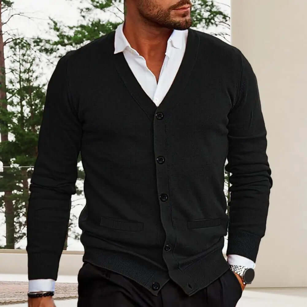 Men's V-neck cardigan detail