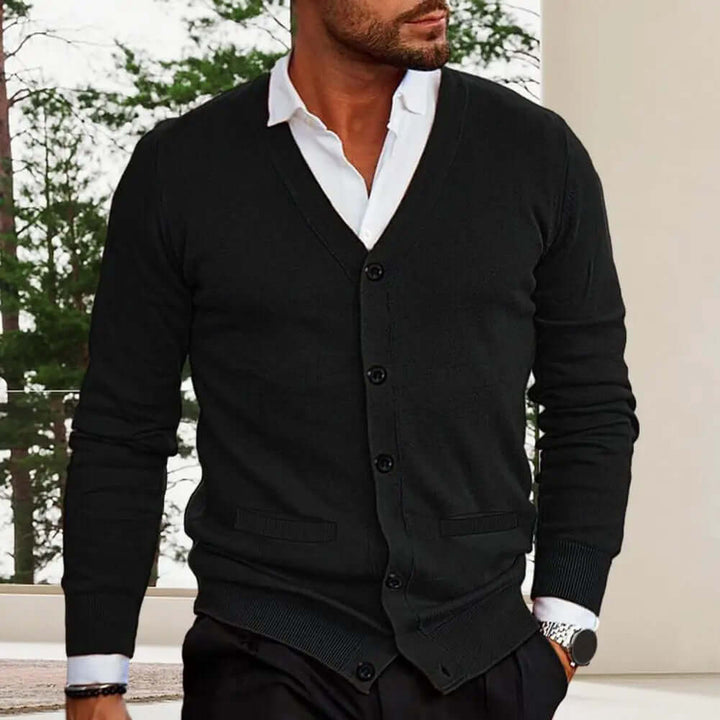 Men's V-neck cardigan detail