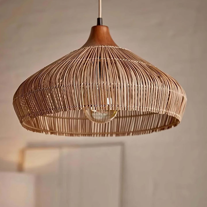 Woven Rattan Pendant Light - Handcrafted Bohemian Decor