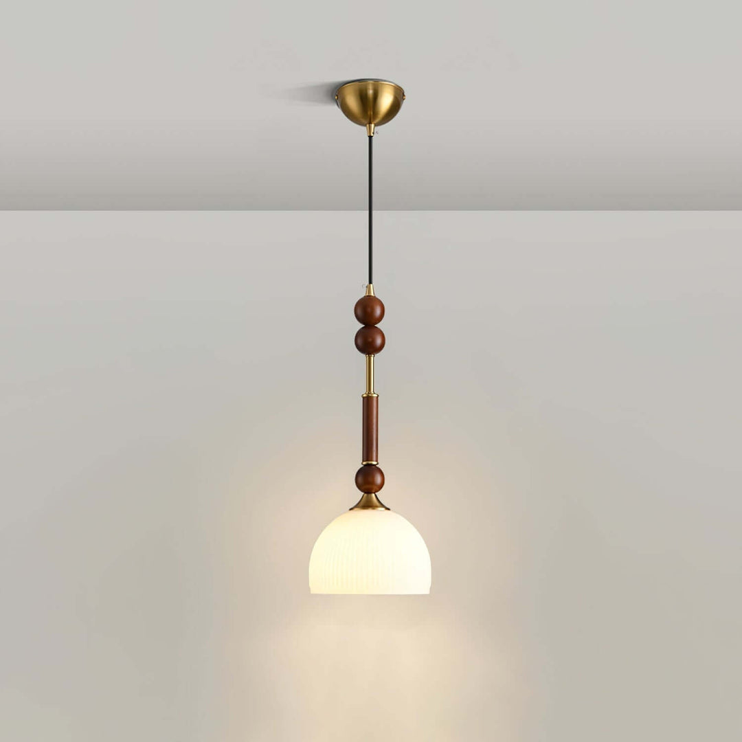 Elegant Glass Pendant Lamp with Wooden & Brass Accents
